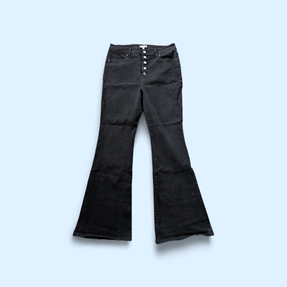 Wonderly High Rise‎ Flare Jeans Womens Size 32 Black Denim Pockets Button